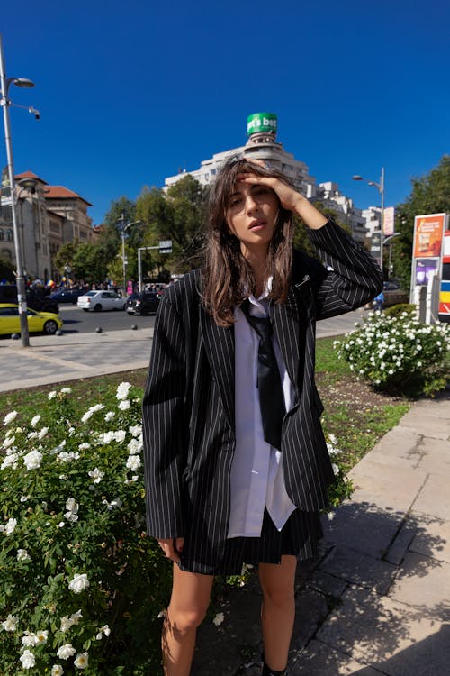 Stylish Woman Posing on Summer Street