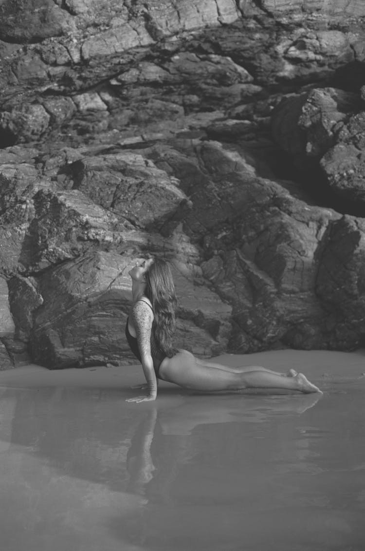 Woman Exercise On Beach 