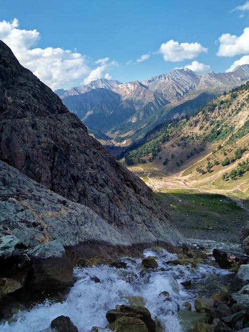 Mountain Range and a Stream in a Valley 