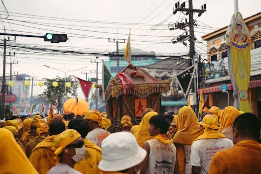Crowds gather in Phuket for a colorful traditional street festival.