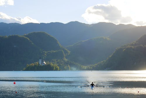 Person in a Kayak on Lake Bled in Slovenia 