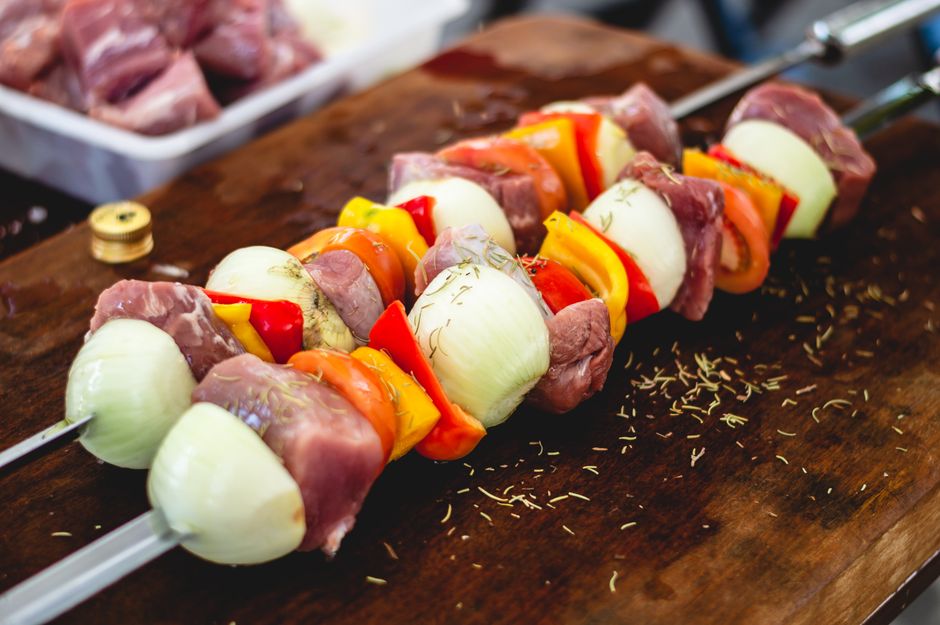 BBQ Pork Kebabs with Peppers & Onions