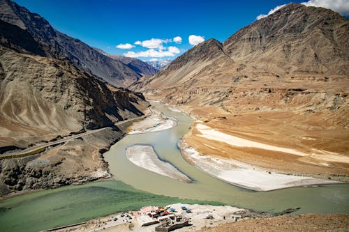 Confluence of Zanskar and Indus Rivers in Leh, Ladakh, India