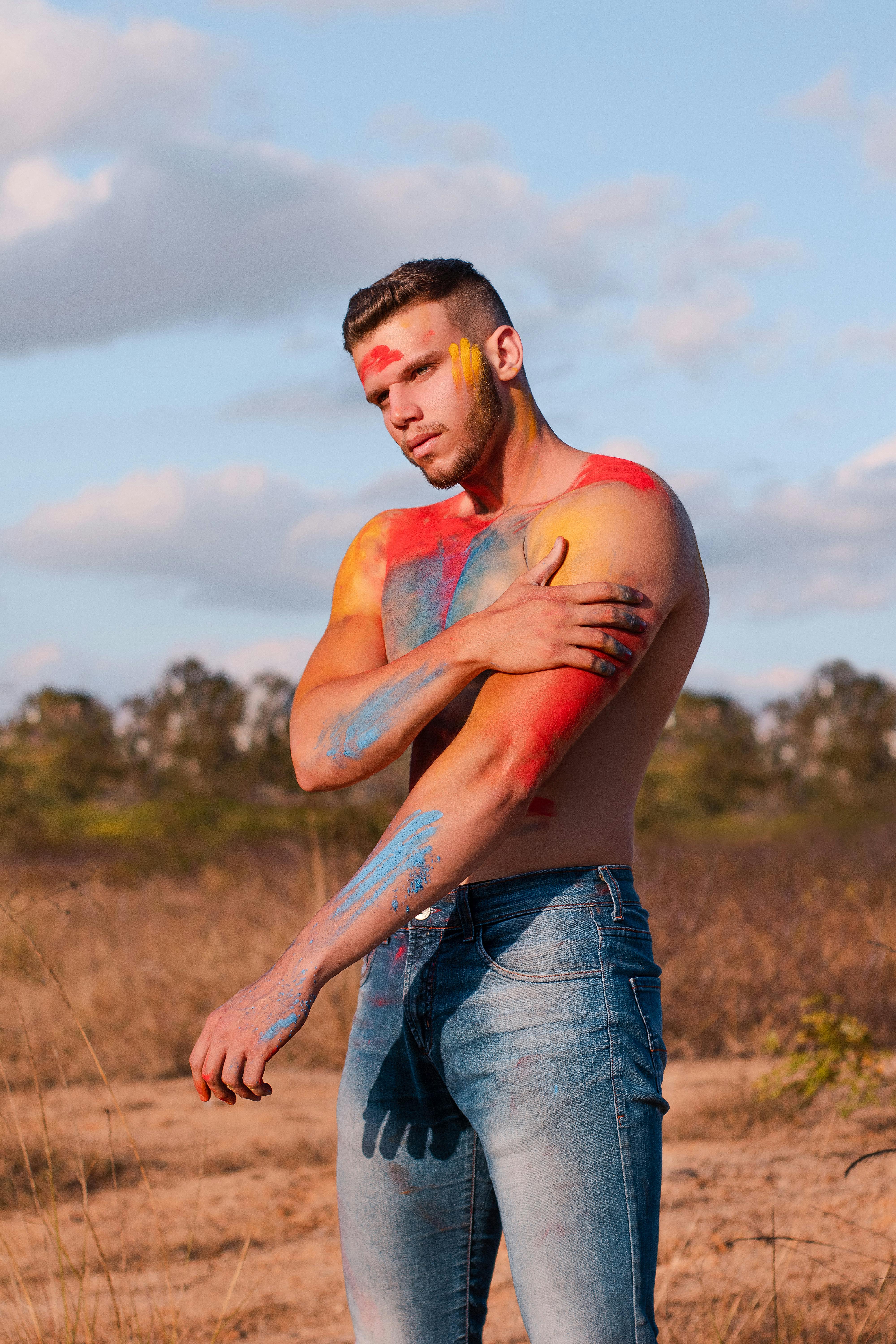 Topless Man Wearing Blue Denim Jeans · Free Stock Photo