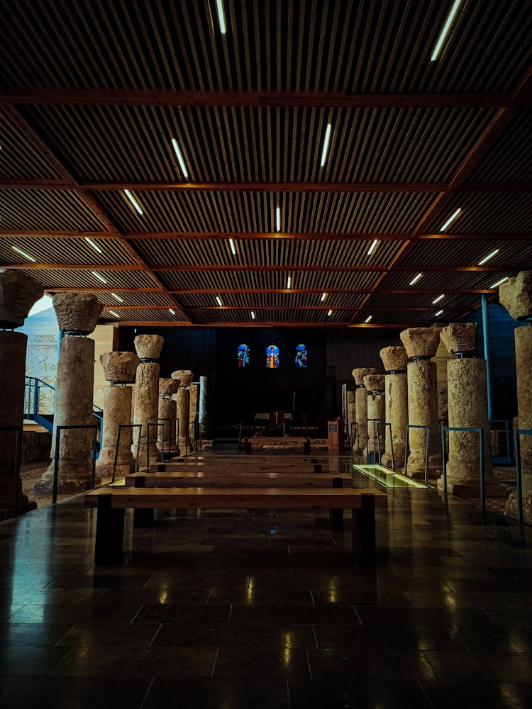 Old Columns Inside Modern Building