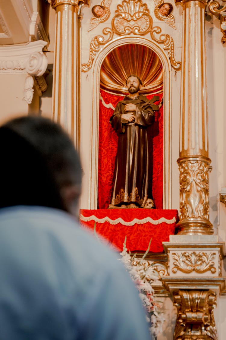 Saint Francis Of Asisi Statue Inside A Church