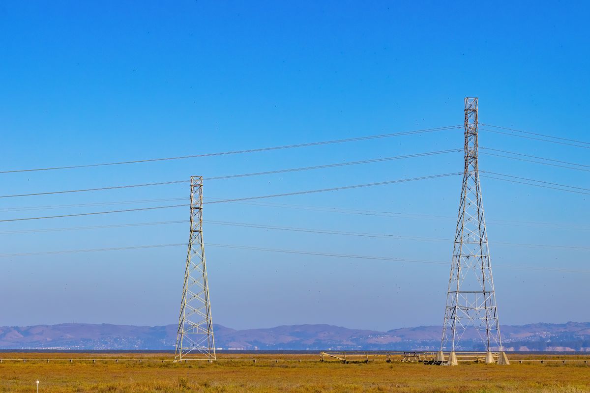 High-voltage transmission towers and power lines carrying interchange between Balancing Authority Areas