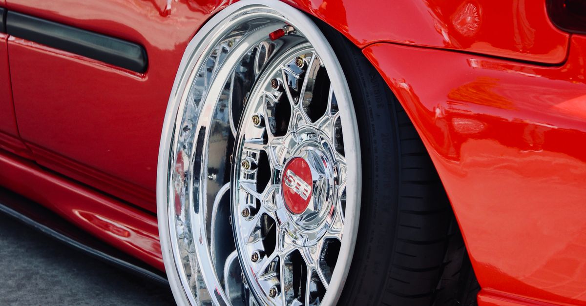 Car Rims Rad Close-up of Chrome BBS Rim on a Stanced Red Classic Honda Civic · Free ...