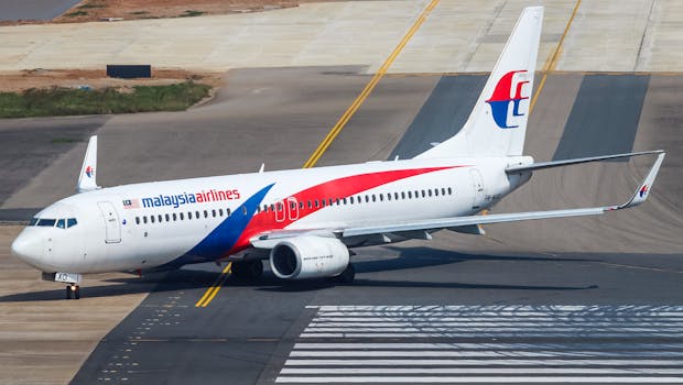 Malaysia Airlines airliner maneuvering on the runway at Dhaka airport, Bangladesh.