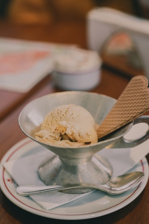 Scoop of Ice Cream in Metal Cup