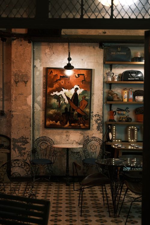 Free Warm and inviting vintage café interior with rustic decor in Istanbul, Turkey. Stock Photo