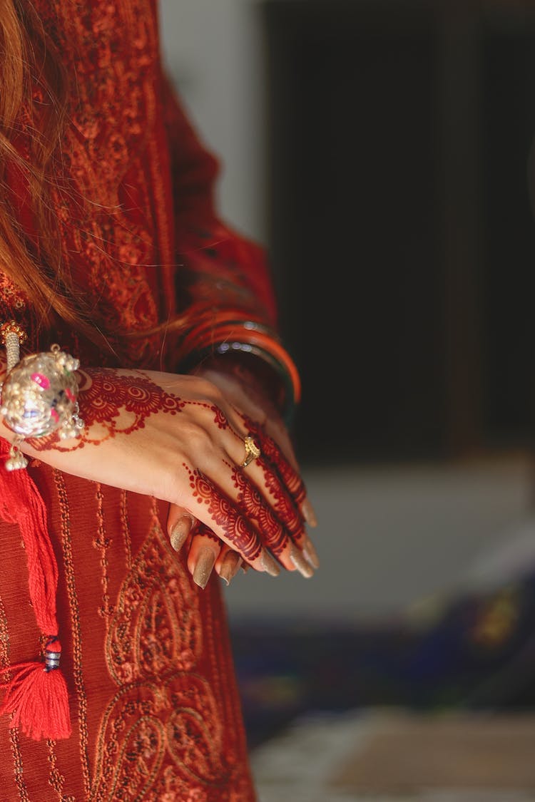 Indian Bride With Gloves On Hands