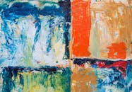 这幅抽象艺术作品色彩缤纷，以大胆的丙烯笔触和充满活力的色调为特色