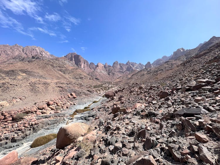 Rocky Desert Valley Under Blue Sky