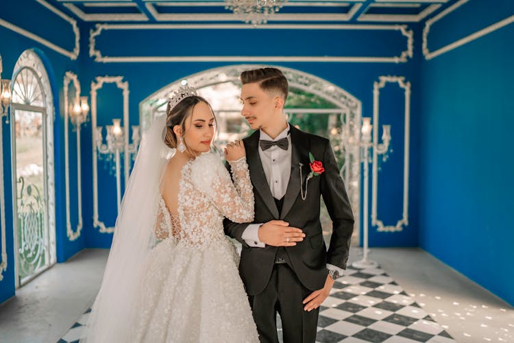 Wedding Couple In A Blue Room