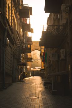A beautifully lit alleyway in Baku, Azerbaijan, showcasing traditional architecture and a serene ambiance.