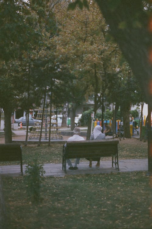 Man and Woman Sitting on Bench in Park