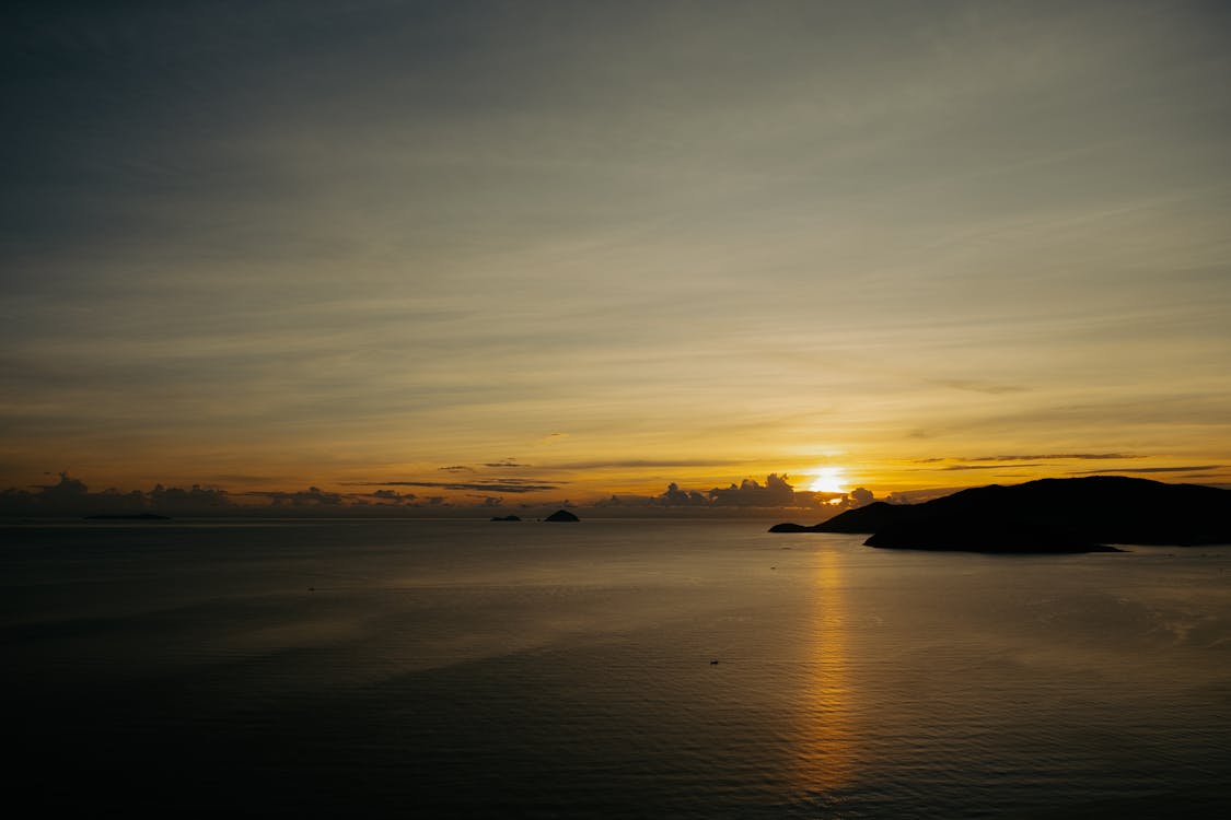 山, 日落, 海 的 免费素材图片