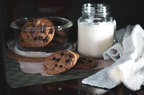 Free Cookies and a Bottle with Milk Stock Photo