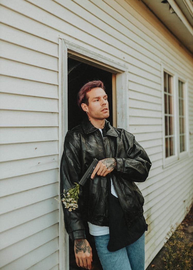 Man Posing In Leather Jacket