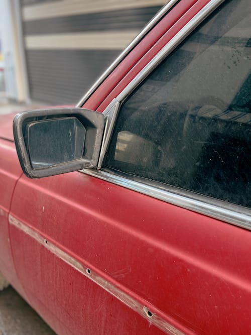 Close-up of a Red Colored Vintage Car