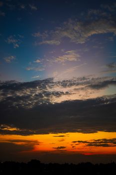 Vibrant sunset with dramatic cloud formation over the horizon, offering a captivating twilight sky.