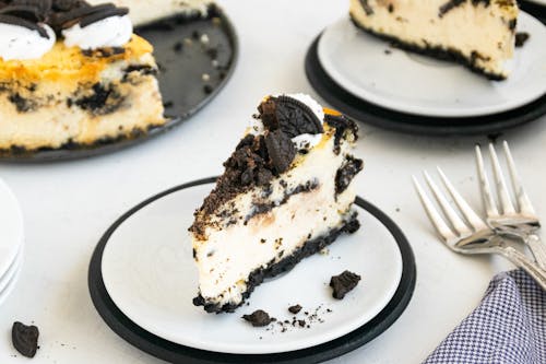 Close-Up Shot of a Delicious Sliced Cake on White Ceramic Plate