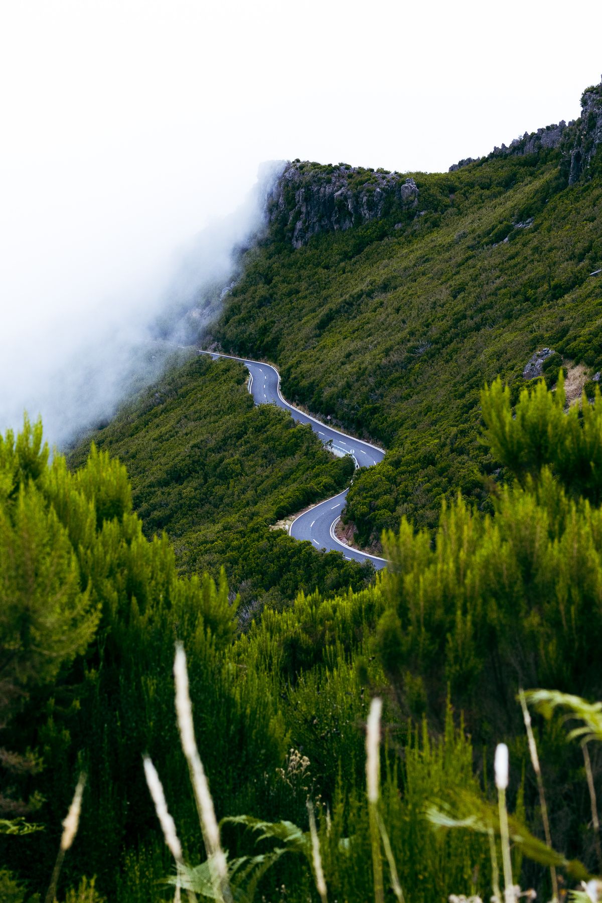 Mountain road in Madeira with steep curves