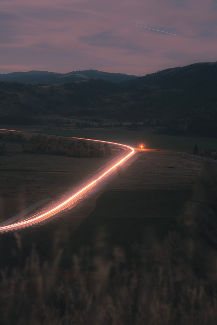 Light Trail On Road In Countryside