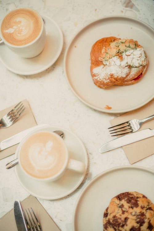 Top View of Coffee and Cookies on the Table