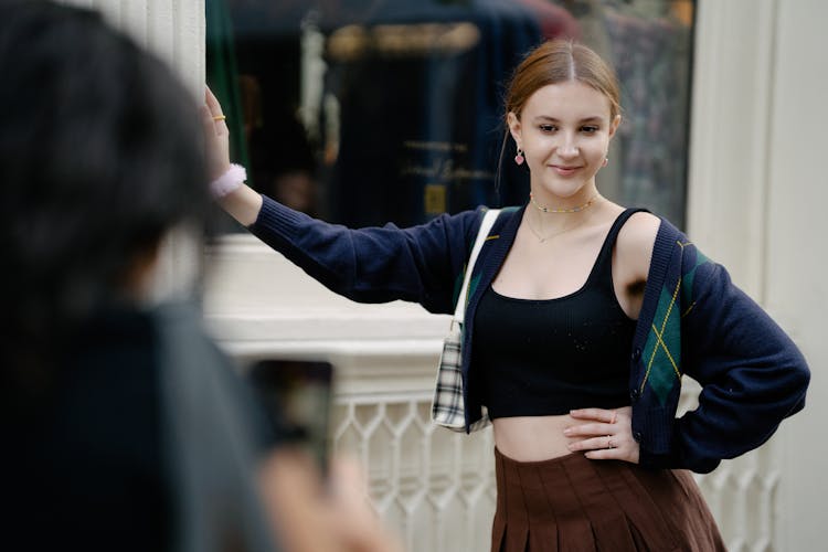 Woman Posing For Photo On Street