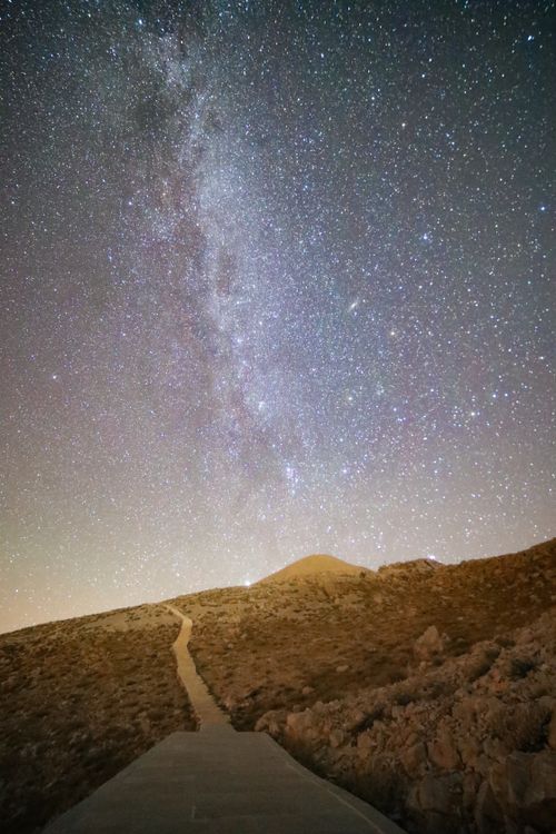 Footpath in Mountain Landscape and Galaxy in Sky · Free Stock Photo