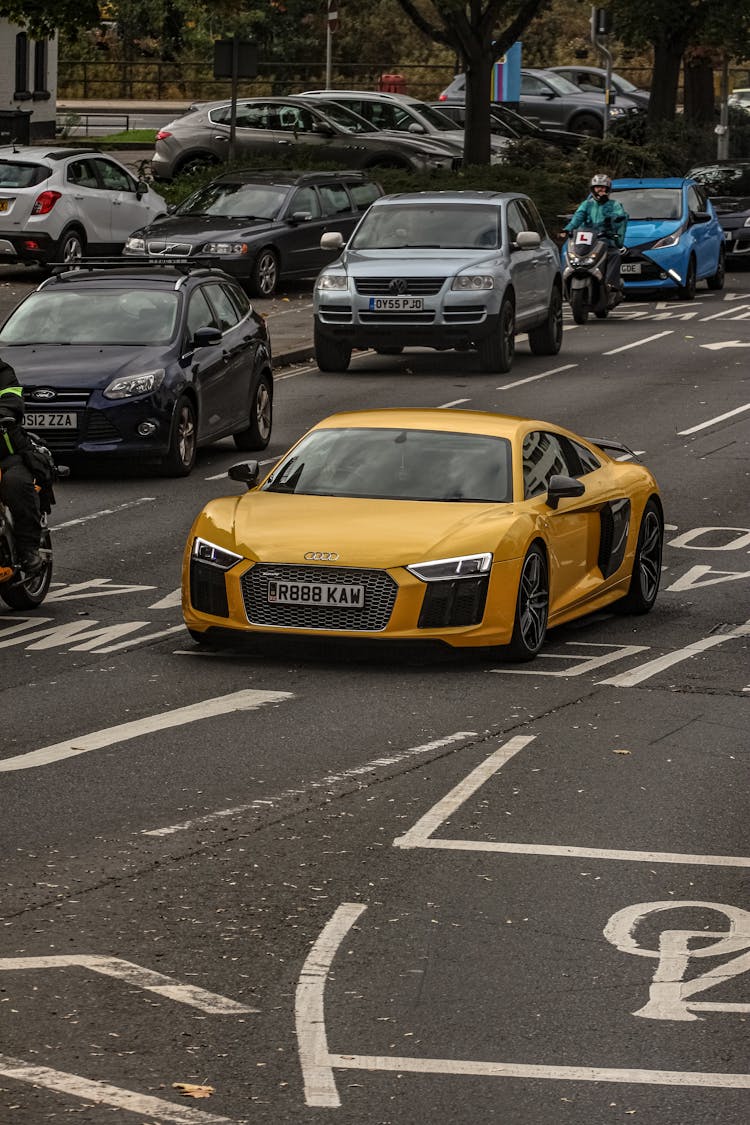 Yellow Audi R8 On Road