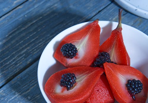 Sliced Pears and Blackberries