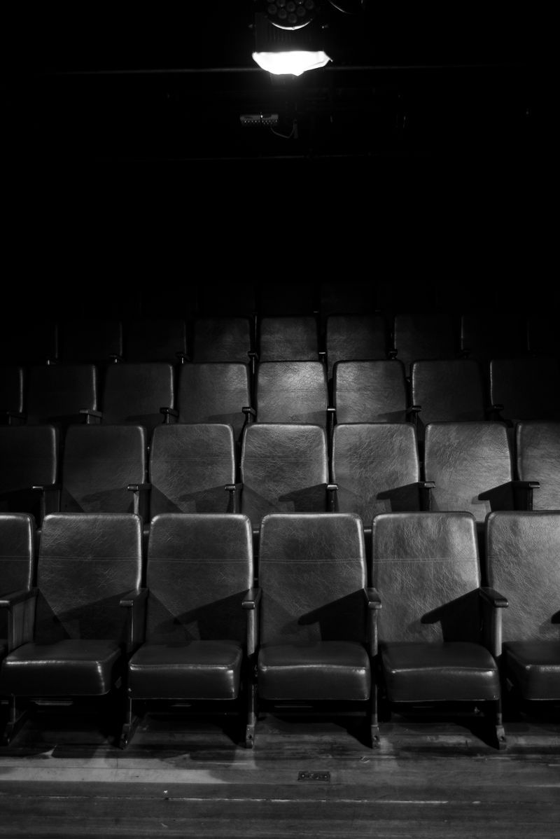 Rows of dark theater seating