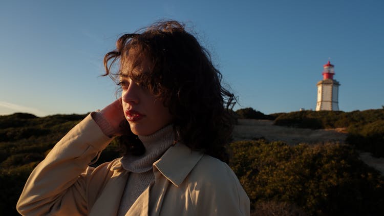 Woman Wearing Beige Coat And Turtleneck Top 