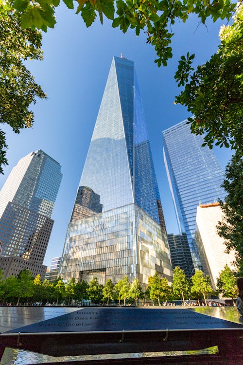 Free Low Angle Shot of Glass Buildings Under Blue Sky Stock Photo