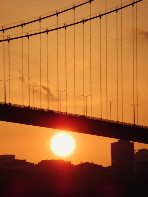 Foto profissional grátis de arquitetura, cair da noite, céu alaranjado