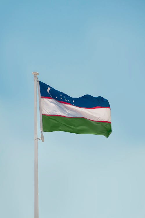 Uzbekistan National Flag on the Wind