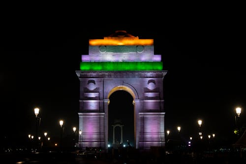 The India Gate Monument in New Delhi at Night