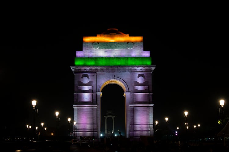 The India Gate Monument In New Delhi At Night