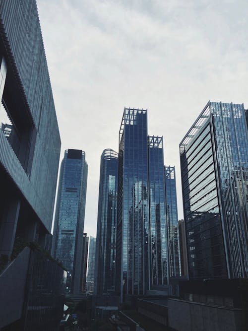 Low-Angle Shot of High Rise Buildings in the City under the Sky