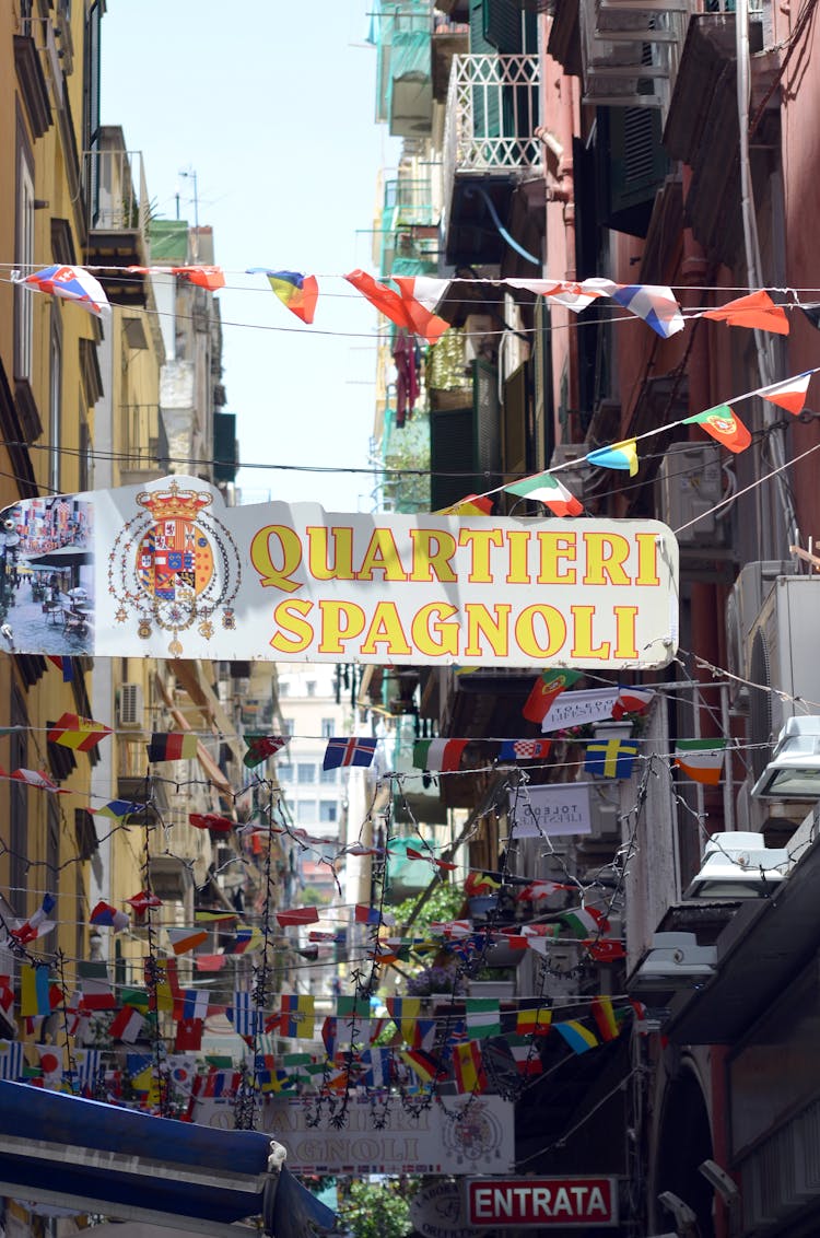 Banners Hanging Between Buildings