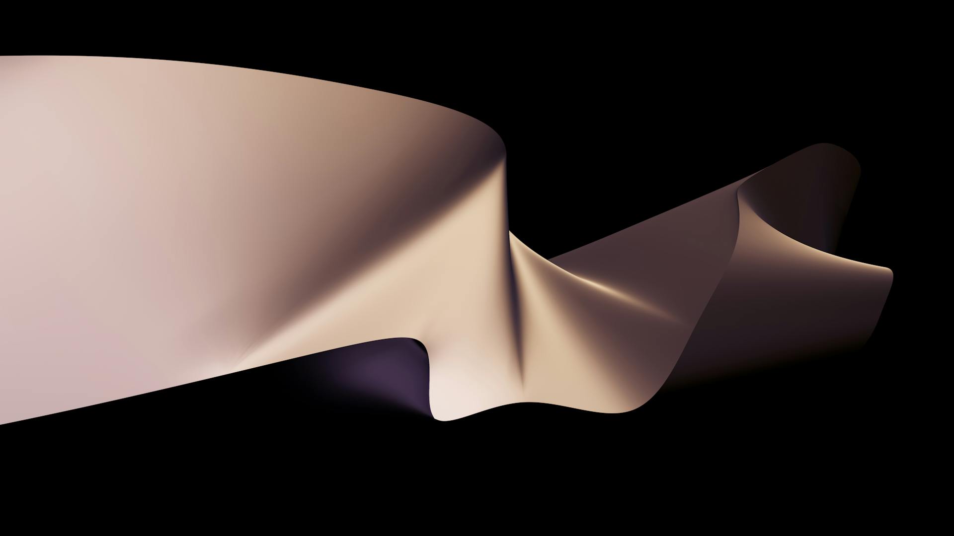 A smooth abstract satin ribbon with curves set against a dark black background.
