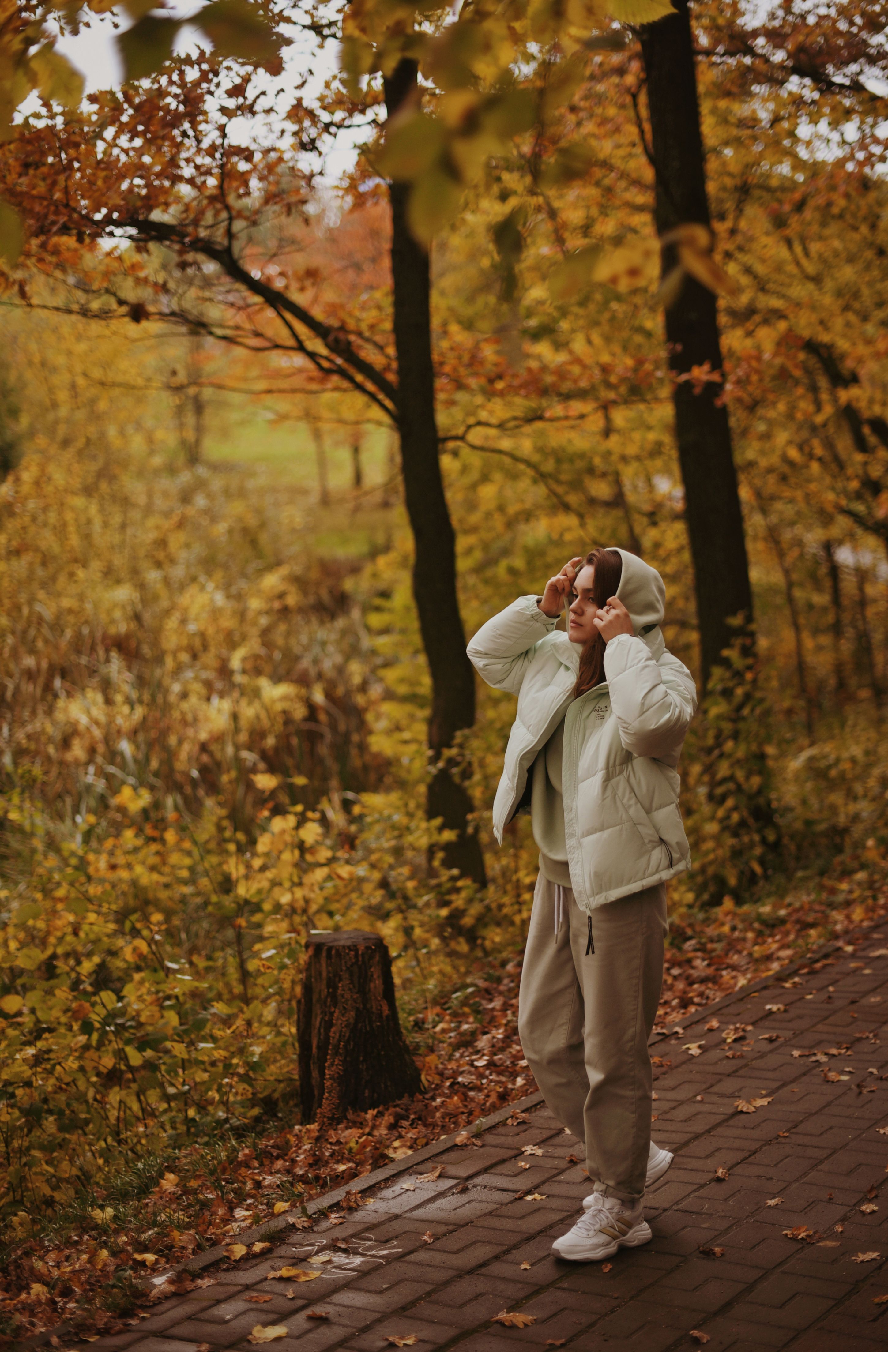 person light jacket autumn park