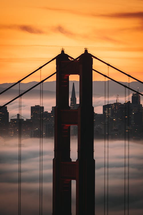 Silhouette of Golden Gate Bridge During Sunset