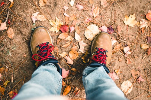 Person in Blue Denim Jeans and Brown Boots