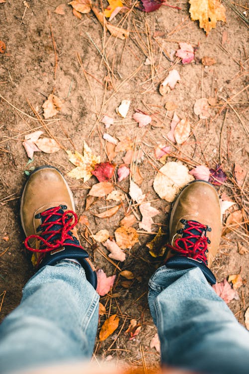 High-Angle Shot of a Person Wearing Brown Leather Shoes