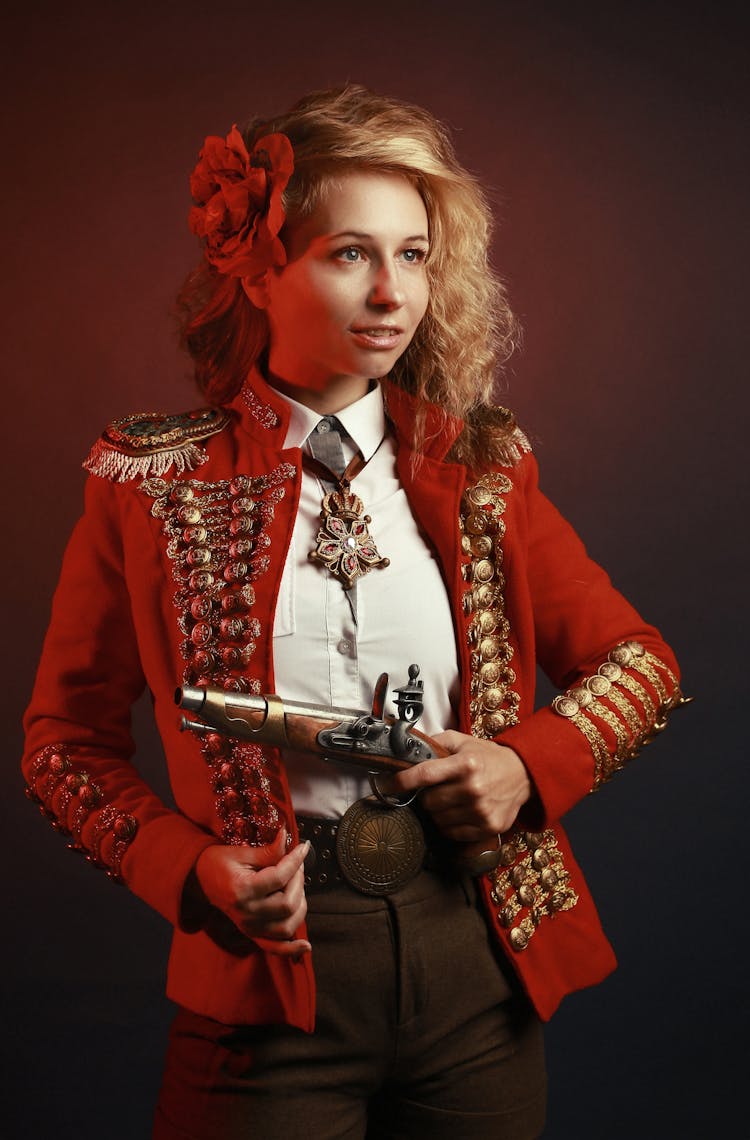 Woman Wearing Civil War Inspired Costume Holding Gun