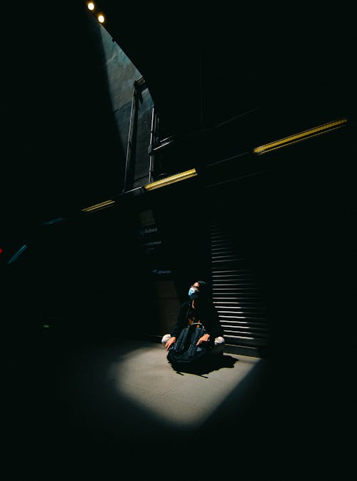 Person With Facemask Sitting on Floor 